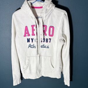 Aeropostale Cream Hoodie with Pink and Blue Details